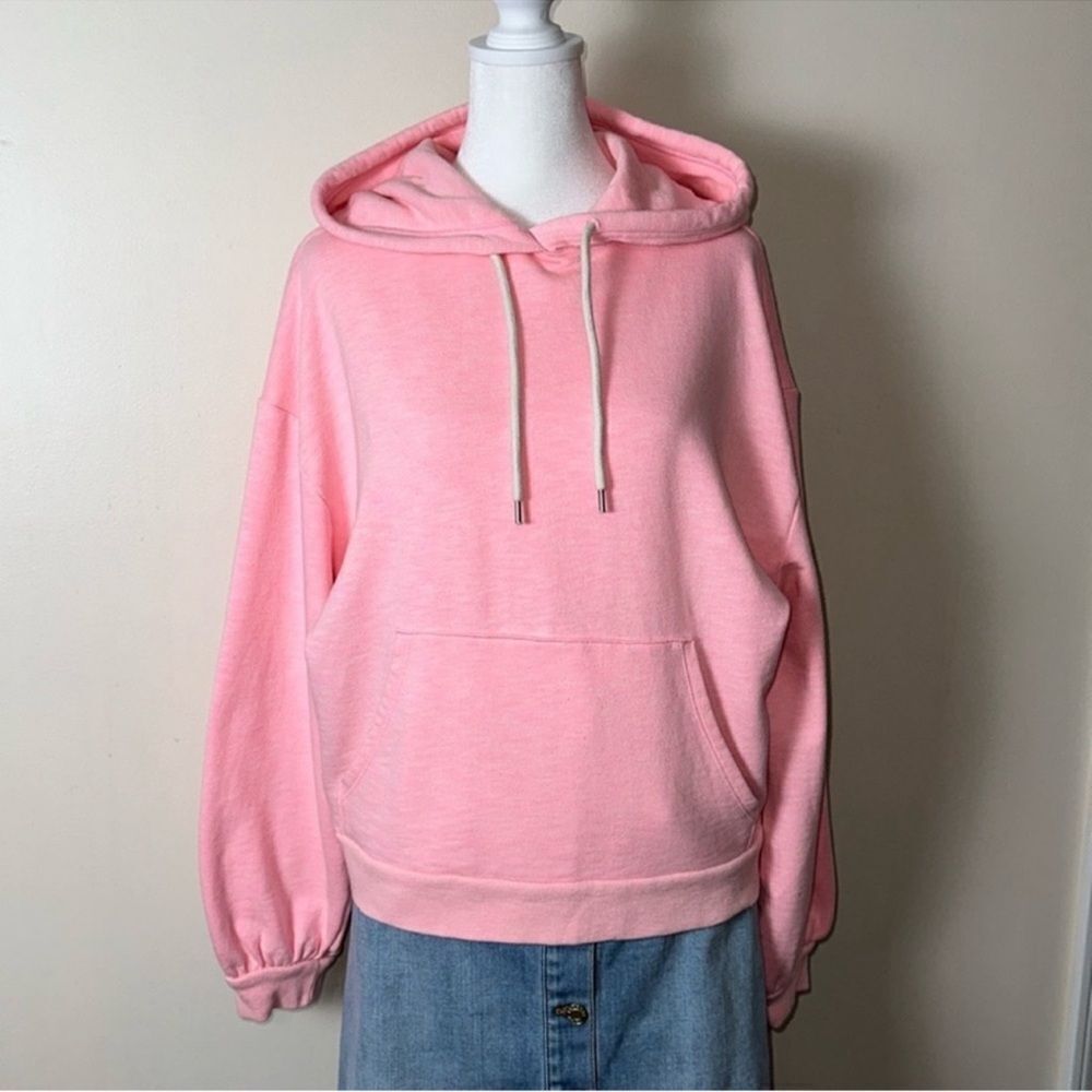GAP M Pink White Heathered French Terrycloth Cotton Blend One Pocket Hoodie